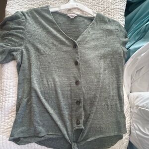 Weatherproof Green Button Down Shirt with Notched Collar